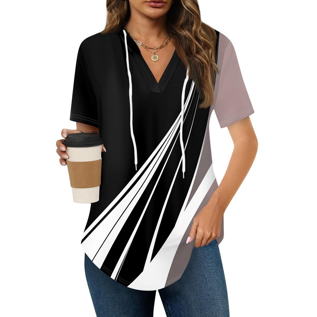 Женские летние футболки с V-образным вырезом, толстовки с коротким рукавом, туники, повседневные свободные туники, толстовки
