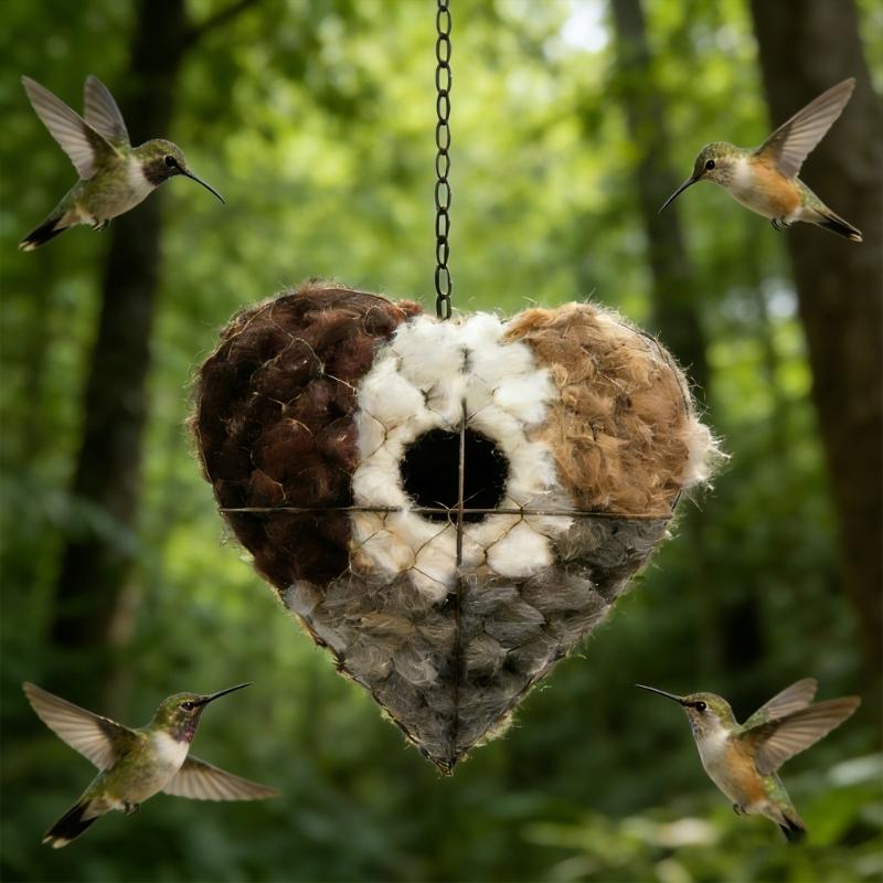 Iron Heart Shape Handmade Bird Nesting Heart Refillable Garden Yard Art Decoration Natural Nesting Fibers for Wild Birds