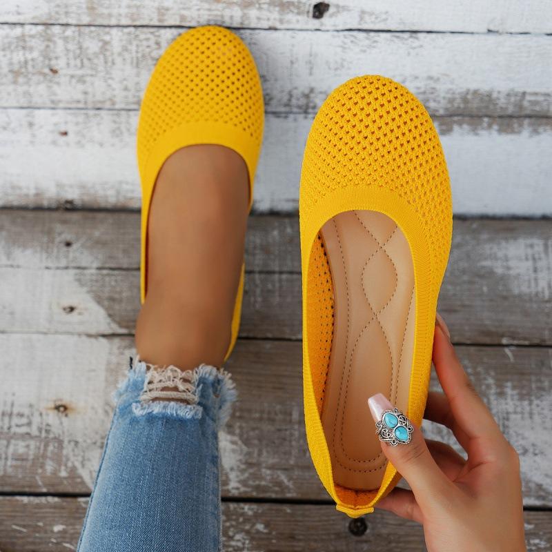Fashion Women's Round Toe Flat Shoes Solid Color Knitted Casual Breathable Ballet Flat Shoes Casual Loafers