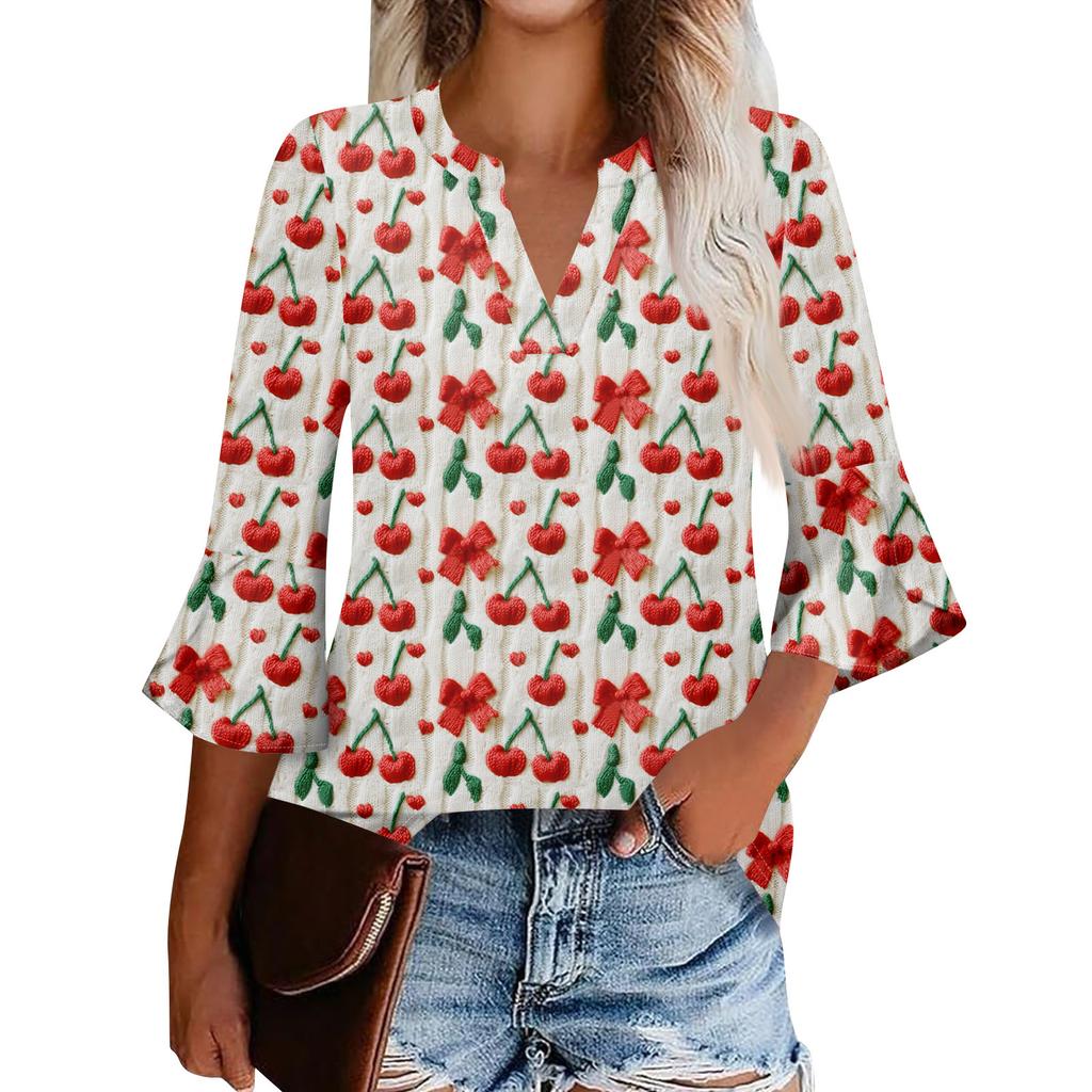 Женская рабочая рубашка с плиссировкой и рукавом 3/4, рубашка с V-образным вырезом, повседневная рубашка с завязками на талии, деловая рубашка