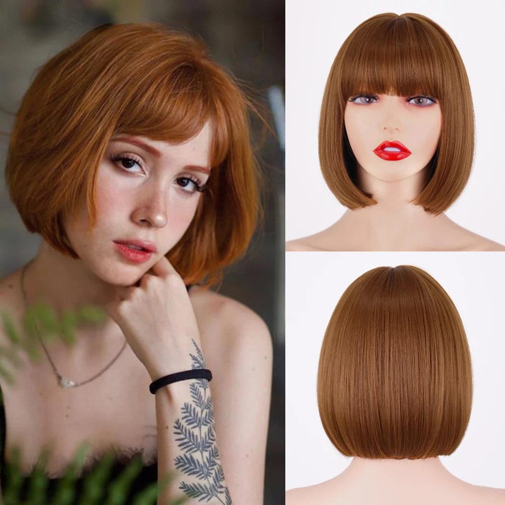 MERISIHAIR Короткие черные синтетические парики Боб с челкой Коричневый платиновый парик для женщин Лолита Вечеринка Косплей Ежедневное использование Натуральный парик Боб