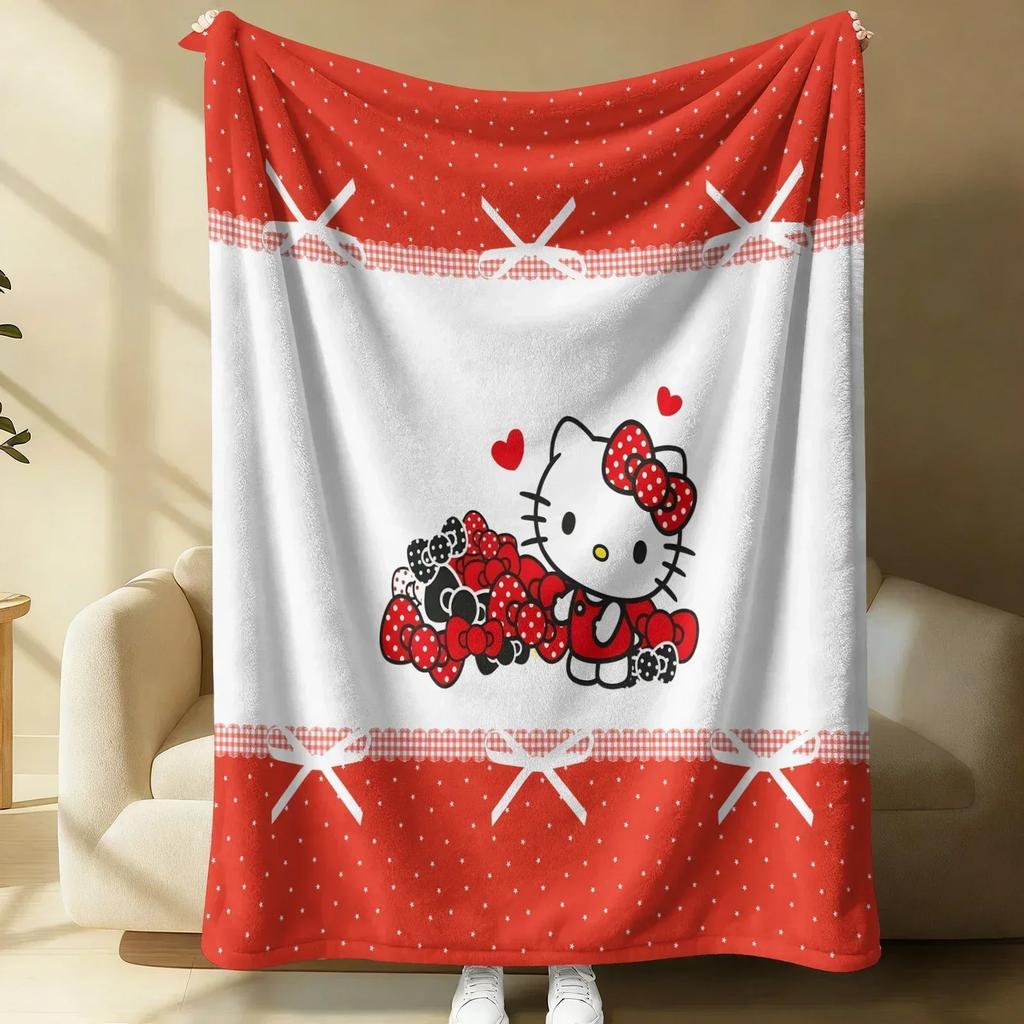Sanrio Hello Kitty Plush Flannel Blanket Lightweight Throw Pink Gingham Apple Blanket Bed Sofa Cover School Office Nap Shawl