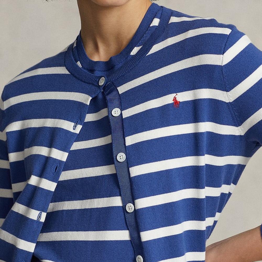 Polo Ralph Lauren Ss23 вышитый логотип в полоску длинный рукав вязаный свитер женский свитер синий WMPOSWENC020614-400