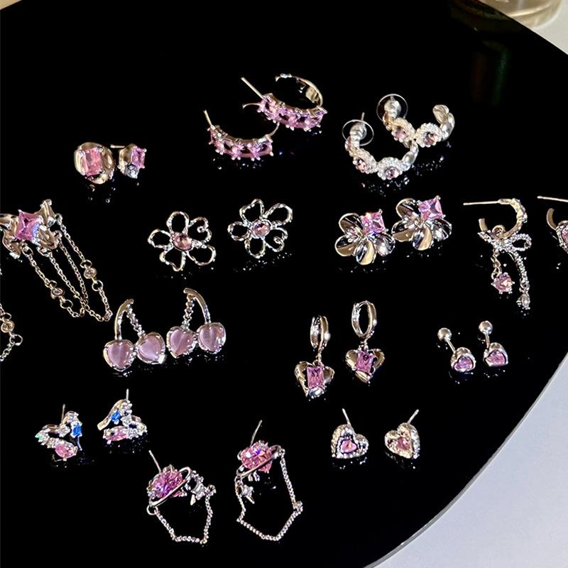 Серьги с кисточками из розового циркона в форме сердца и звезды, модные темпераментные женские серьги Y2K с бантом, индивидуальное очарование, вечерние ювелирные изделия, подарок