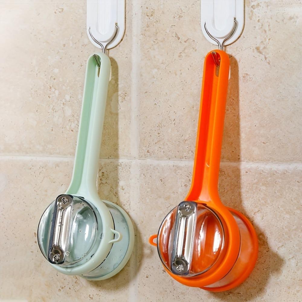 1 шт. Многофункциональная овощечистка для фруктов и овощей с контейнером для хранения, зубчатое лезвие, безопасный для пищевых продуктов ПЭТ-материал, идеально подходит для использования на кухне и в общежитии.