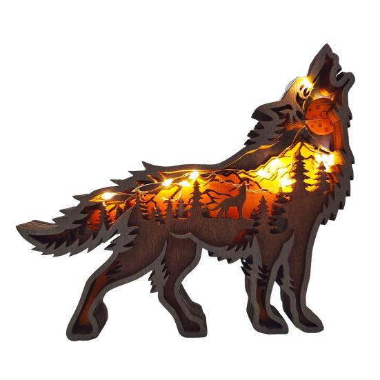 Деревянное украшение в виде волка, 3D-многослойная резьба, скульптура волка, домашний офис, настольный декор, деревенская статуя лесного животного для любителей животных