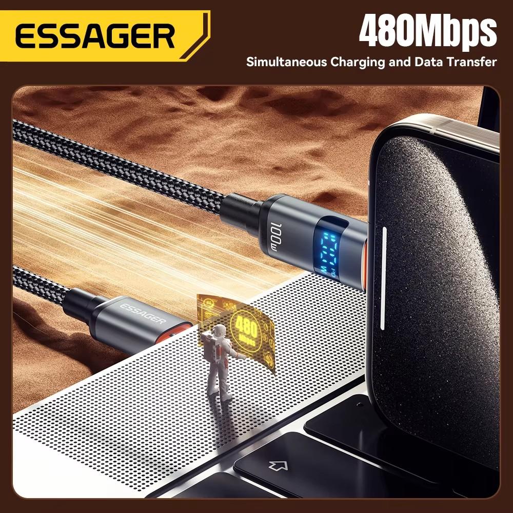 Essager Digital Display USB Type C - USB C кабель для Huawei mate60 100 Вт быстрая зарядка зарядное устройство провод шнур для Macbook pro Xiaomi