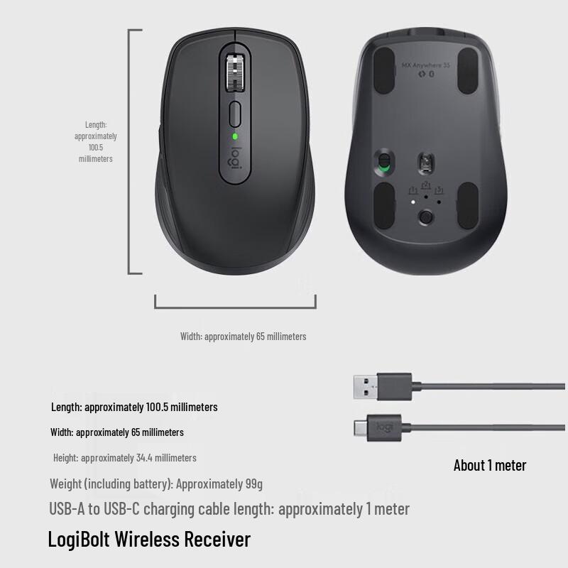 Logitech MX Anywhere 3S Wireless Bluetooth Mouse with Bolt Receiver