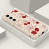 Cherry Pattern Matte Soft Case For Smausng S25 Plus S24 FE S23 Ultra A36 A56 A16 A26 A15 A55 A35 A06 Lens Protection Shockproof TPU Phone Cover