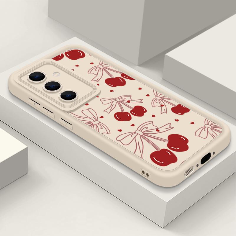 Cherry Pattern Matte Soft Case For Smausng S25 Plus S24 FE S23 Ultra A36 A56 A16 A26 A15 A55 A35 A06 Lens Protection Shockproof TPU Phone Cover