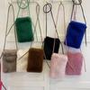 Cute Solid Color Faux Rabbit Fur Plush Shoulder Crossbody Bag Women Fashion Portable Mobile Phone Purse Kawaii Lady Handbag