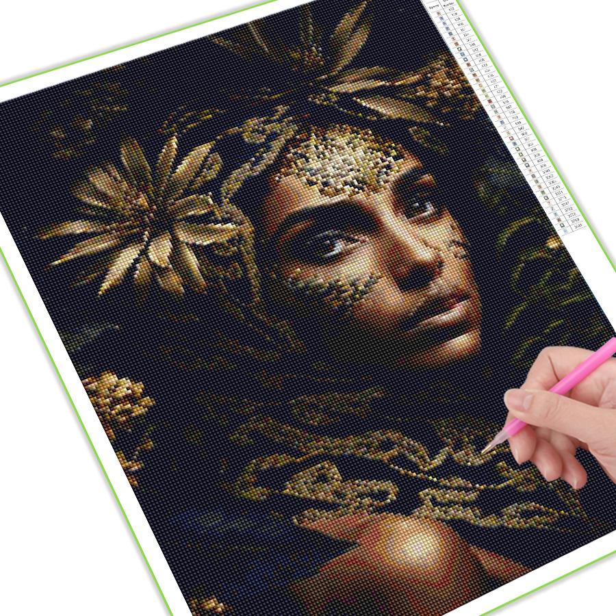 Diy Алмазная картина Новые поступления Африканская женщина Цветы Полный квадратный круглый дрель Стразы Вышивка Мозаика Черная девушка Наборы для вышивки крестом AA4502