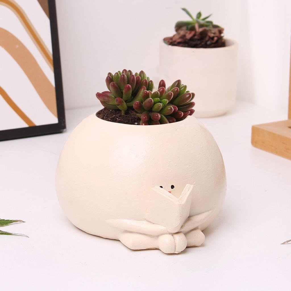 Cute Reader Smiling Face Flower Pot Resin Crafts Creative Succulent Flower Pot Desktop Decoration Ornaments