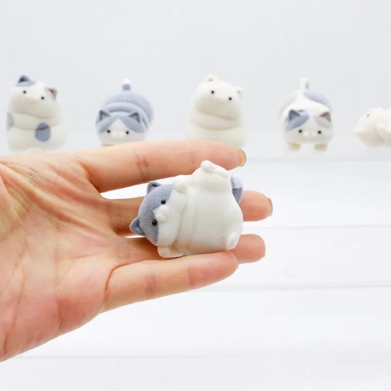 Flocked Fat Kitten Flocking Cats Blind Box Toys Kawaii Cute Doll Gifts Toys Collect Ornaments Kids Gifts