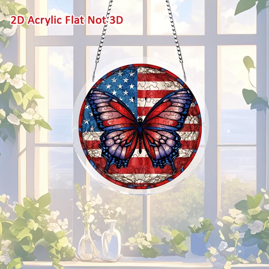 2D Flat, 1set/83pcs 18.8cm Acrylic Jigsaw Sun Catcher, American Flag Butterfly Sun Catcher Puzzle, Sun Catcher Puzzle for Window Hanging, Home And Gar