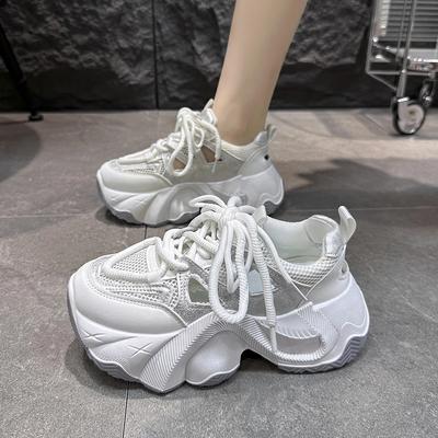 Мода 2024 года. Новые туфли. Женские туфли на шнуровке. Женская обувь из вулканизированной кожи. Осенняя дышащая сетка. Разноцветная платформа. Повседневная спортивная обувь для ходьбы.