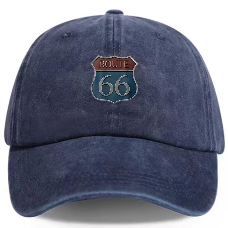 Кепка с принтом Route 66 для активного отдыха и спорта - Дышащая и быстросохнущая - Классическая стираная винтажная кепка