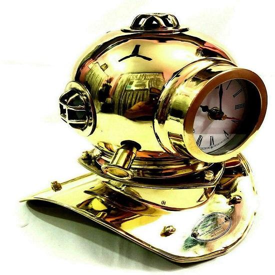 Морской блестящий латунный водолазный шлем часы настольный декоративный элемент 20,32 см