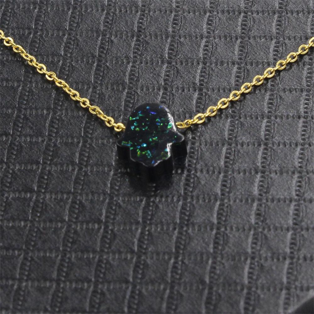 Stainless Steel Chain Opal Hamsa Hand Necklace Women Men Jewish Jewelry Colar Masculino Chain Fatima Hand Necklace Acrylic