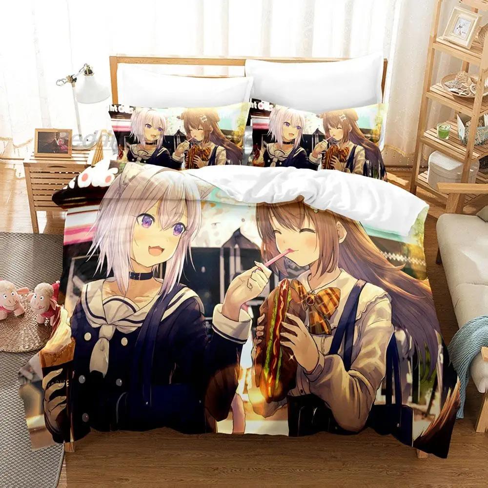 Hololive Neko Mata Okayu Комплект постельного белья Single Twin Full Queen King Size Комплект постельного белья Aldult Kid Bedroom Duvetcover Sets 3D Anime
