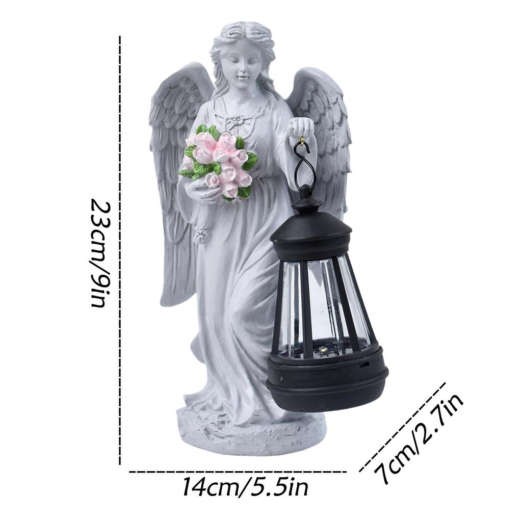 Outdoor Angels Statues with Solar Lantern Creative Angel Lantern Resin Angel Sculptures Garden Yard Decor Patio Ornament