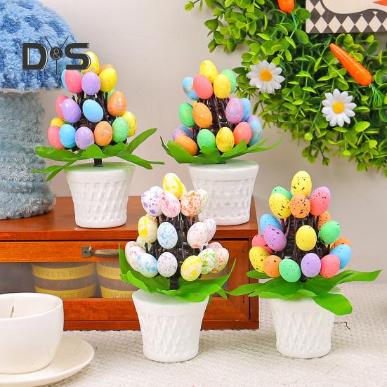 Easter Egg Ornament Easter Egg Bonsai Tree Low Maintenance Artificial Eggs Plants Desktop Easter Decoration Multicolor Potted Easter Ornament
