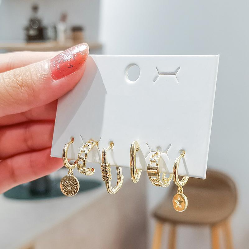 ANENJERY 6 шт./компл. серьги-кольца в форме сердца и глаз в форме звезды, женские простые креативные геометрические серьги