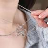 Silver Color  Heart Butterfly Pendant Necklace For Women Double Layer Clavicle Chain  Trendy Party Jewelry Gift