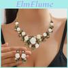 Romantic Bracelet Necklace Flower Rose Stud Earrings Jewelry Set Womens Fashion Pink Purple Choker Necklace For Party Wedding