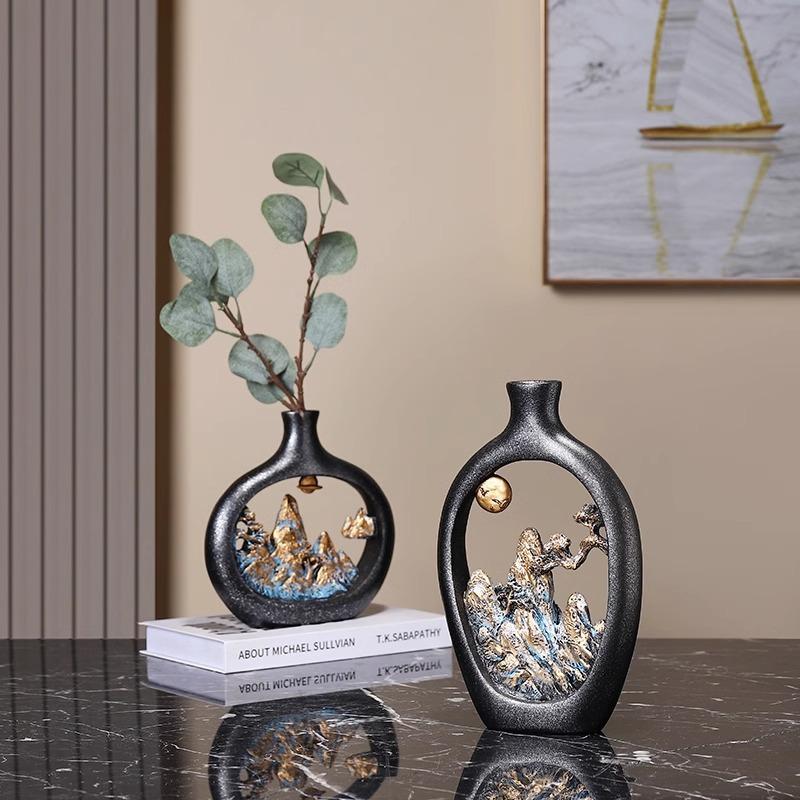 New Chinese vase ornament landscape retro ornament desktop dining table vase housewarming gift home entrance ornament