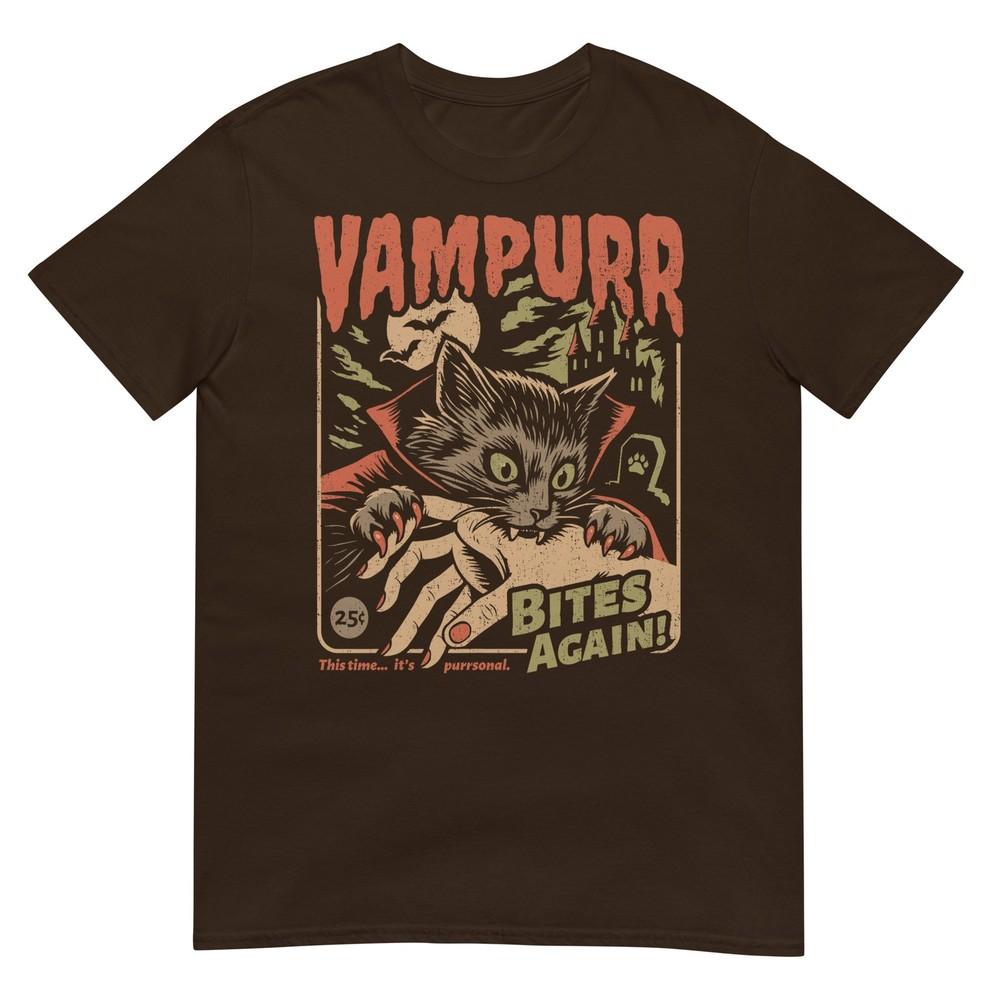 Vampurr Bites Again Funny Cat Halloween Vintage Graphic TShirt
