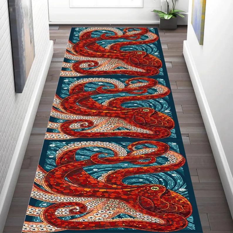 Octopus Runner Rug for Coastal Home Decor Maximalist Living Room and Bedroom Carpets