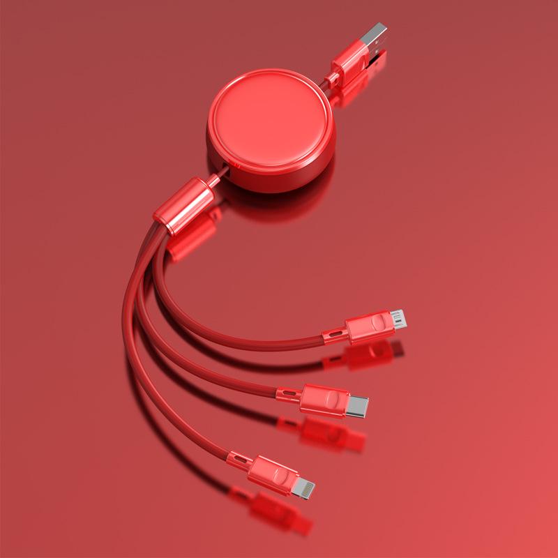 Кабель 3-в-1 с выдвижной конструкцией для быстрой зарядки и настраиваемым хранением, кабель для передачи данных 3A «один к трем»