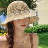 Шляпа рыбака с цветочным узором ручной работы для женщин для летнего отдыха на море с большими полями, складная соломенная шляпа от солнца