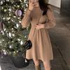 Women's Fashion Autumn Winter Solid Color Print Long Sleeve O-Neck Casual Dresses
