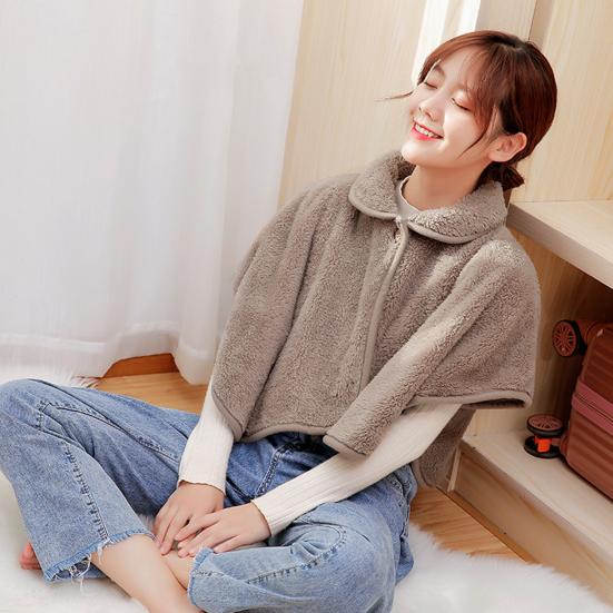 Yousheng Winter Short Shawl Buttoned Lapel Collar Imitation Lamb Wool Solid Color Windproof Warmth Oversized Shawl