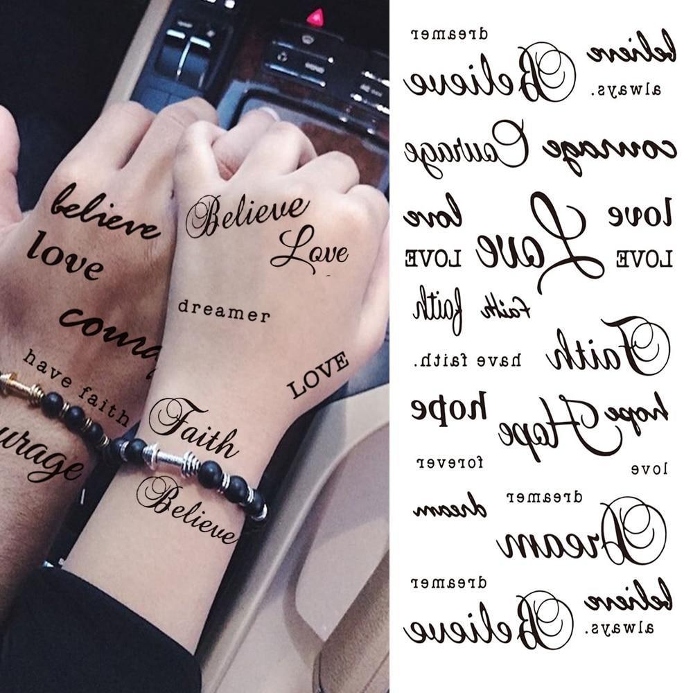 Черное реалистичное поддельное кольцо, временные татуировки для женщин, девушек, стихов, тату с буквами, ЭКГ, клевер, крест, водостойкая тату-наклейка