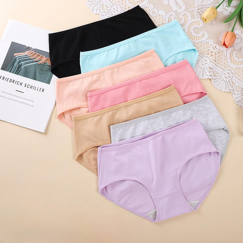 Женские трусы-стрейч со средней талией, большие размеры, нижнее белье из чистого хлопка, утягивающее бедра, полностью хлопковые трусики-треугольники с промежностью