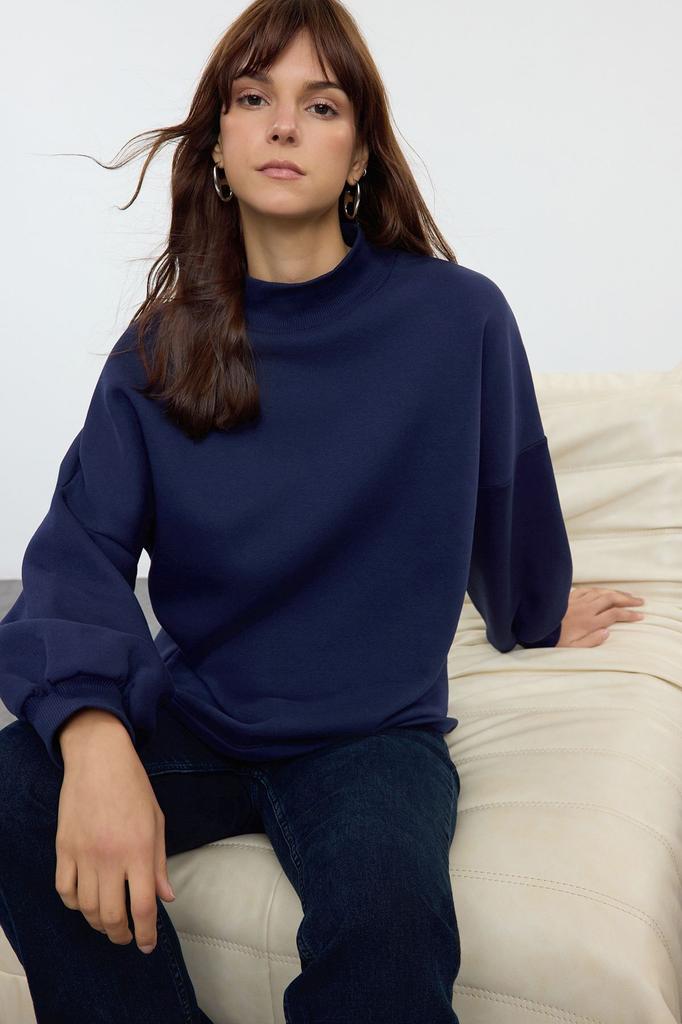 Женский модный стильный свитшот, черная базовая полосатая водолазка оверсайз, полуводолазка, толстая внутри, флисовая вязаная толстовка