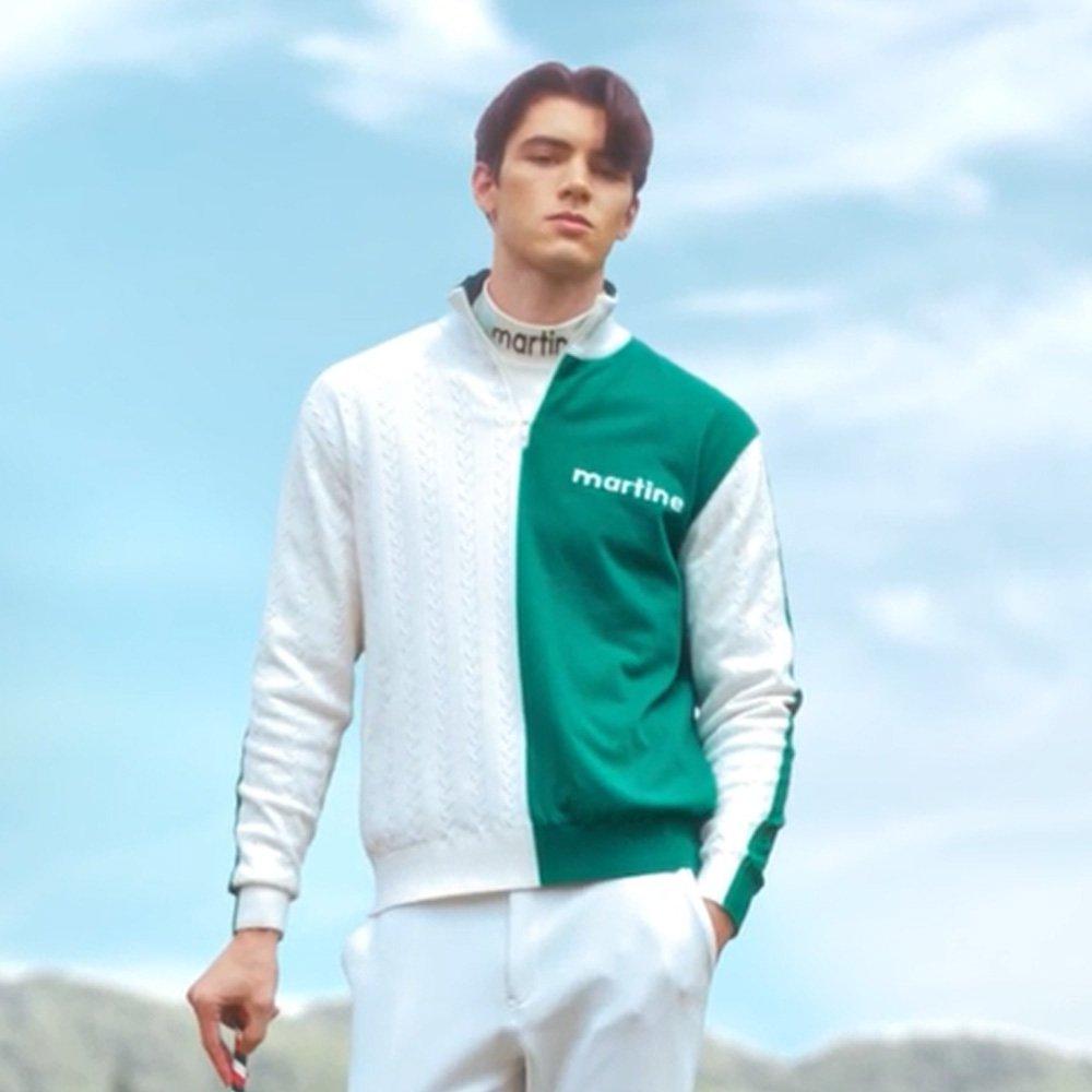 MARTINE GOLF Half&Half Windshield Zip-Up Knit_Green (Men)