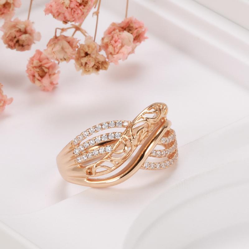 Luxury Rose Gold Ethnic Bride Wedding Ring Hollow Flower Natural Zircon Women Rings Trend Daily Vintage Jewelry