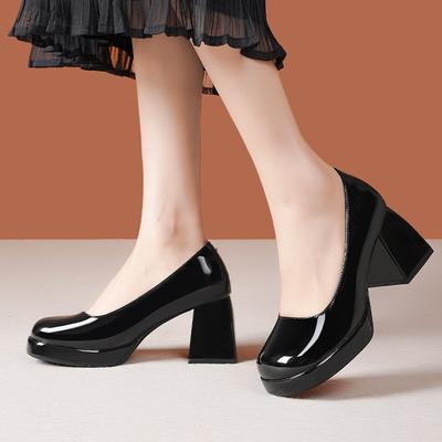 Кожаные туфли на плоской подошве для женщин Хуэйчжоу, виноградная мать, та же весна, новые туфли Мэри Джейн на толстом каблуке, высокие каблуки для женщин