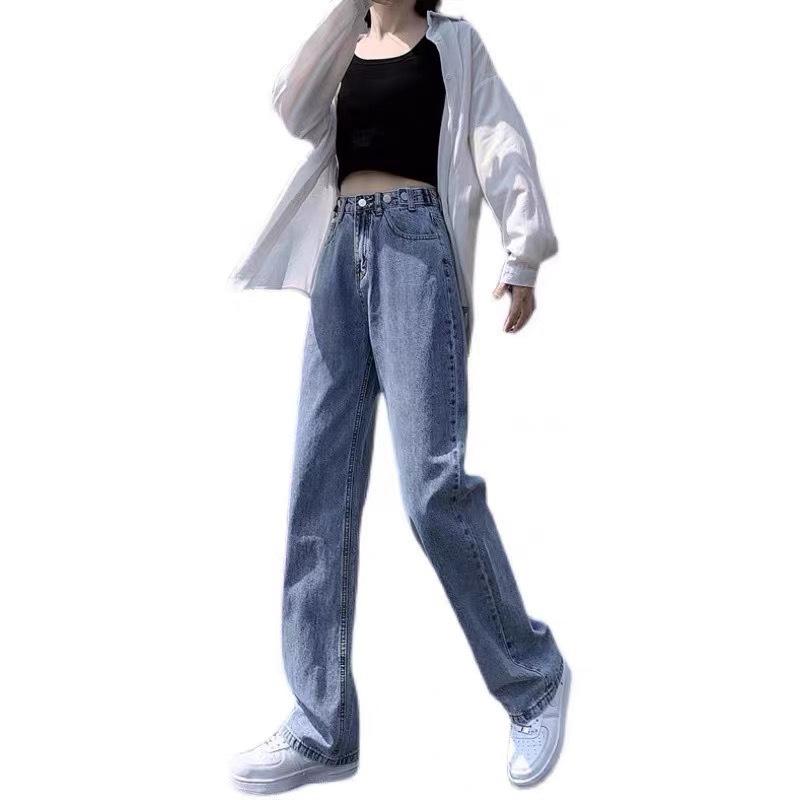 Широкие прямые джинсы для женщин - весенние брюки-драпировки 2024 года