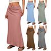 Boho Style Maxi Skirt High Waist Adjustable Drawstring Long Skirt with Back Split Design Solid Color Office Lady Skirt