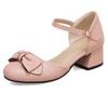 Элегантные женские сандалии Летняя обувь 2025 Низкий каблук Закрытый носок Туфли д'Орсэ Милый бант Розовый Белый Танцевальные Свадебные туфли для девочек