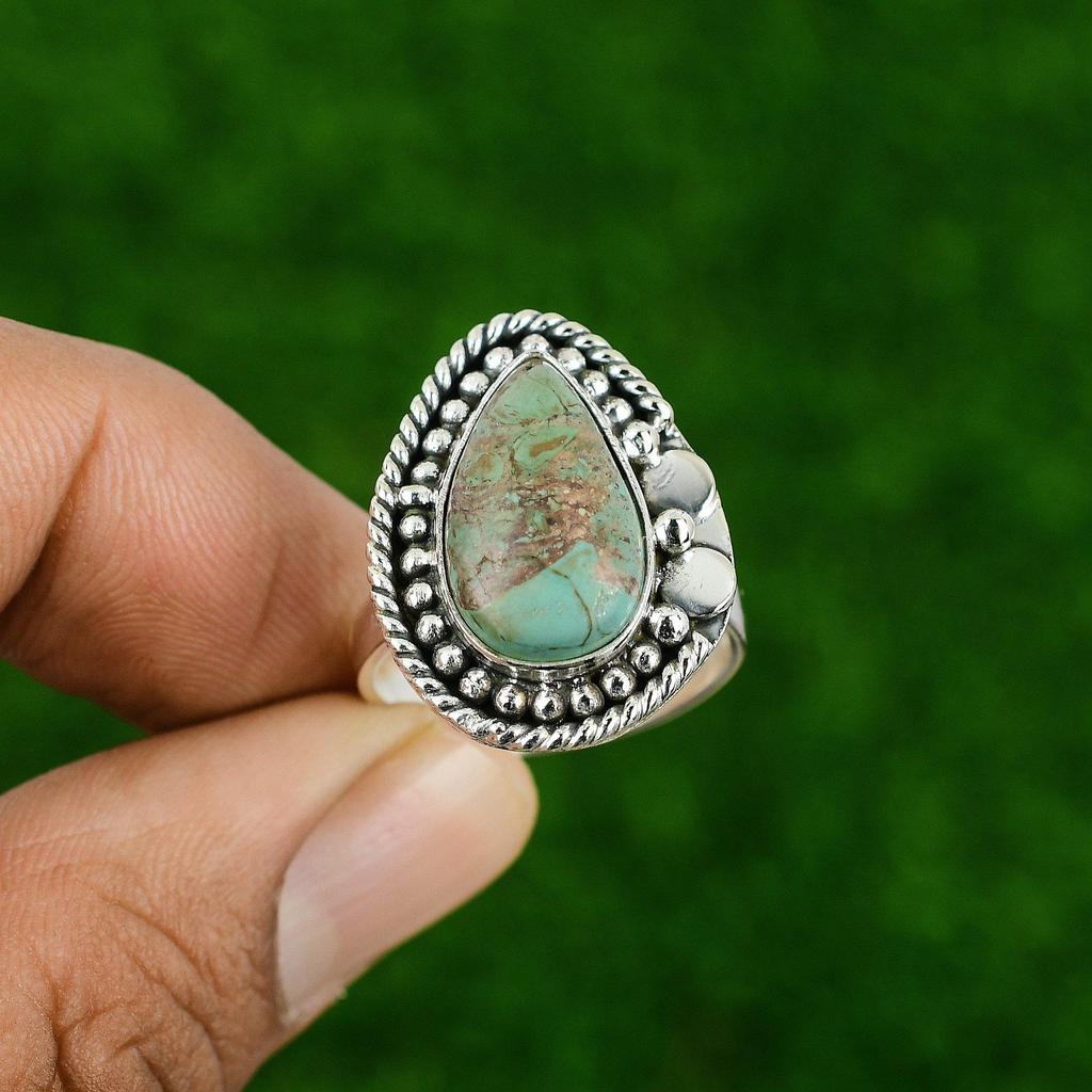 Sterling Silver Tibetan Turquoise Stone Boho Solitaire Throat Chakra Sister Ring