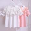 Летняя белая футболка с короткими рукавами для девочек, новинка 2022 года, хлопковая детская кружевная блузка с лацканами для подростков, школьная одежда для детей, топы для детей от 3 до 12 лет