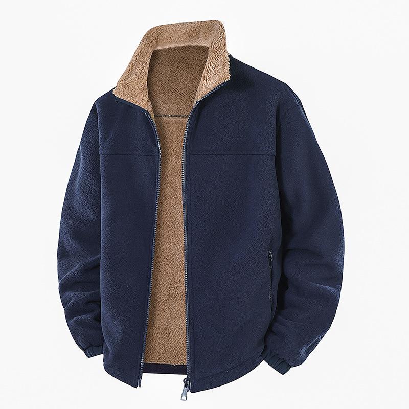 Флисовая куртка с воротником-стойкой для мужчин, Толстовка из толстого флиса в стиле кэжуал, Свободная модель большого размера из овечьего флиса