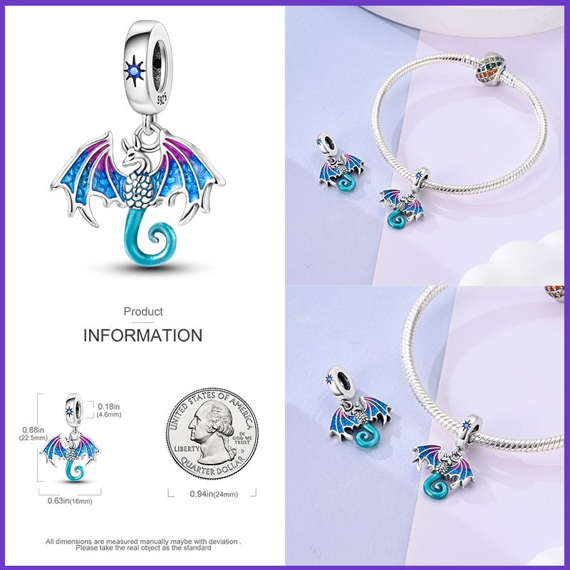 100% 925 Silver Fantasy Flying Dragon Mysterious Butterfly Charms Pendants Fit Qikaola Original Bracelets DIY Jewelry