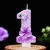 Purple Flower Number Candles 0-9, Glitter Plumeria Birthday Cake Topper, Floral Themed Number Candle for Girls Birthday Party, W